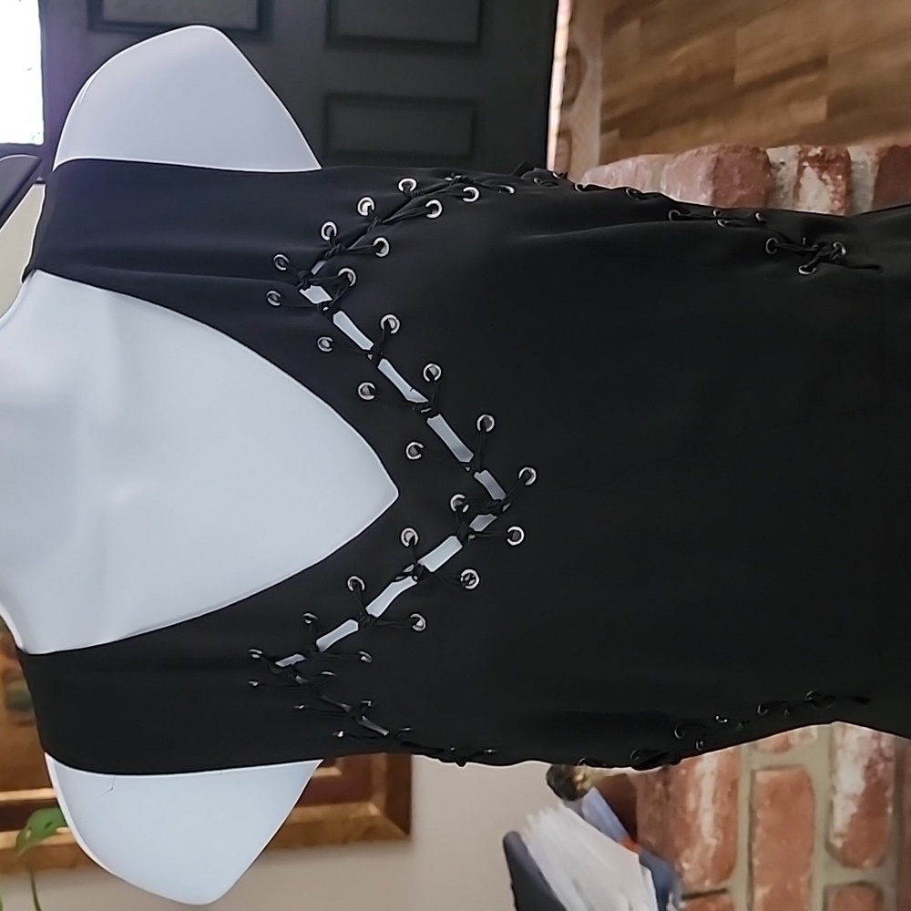 Greylin x Anthropologie Black Lace-Up Sleeveless Midi Dress - Picture 2 of 7